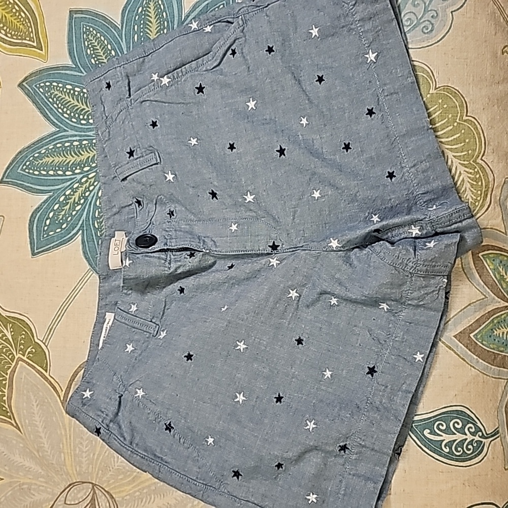 Loft (Size 4) Blue Cotton Star Embroidered "The Wash Twill" Shorts
